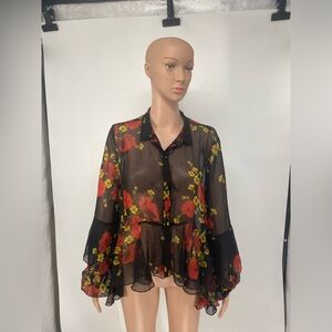 Floral Sheer Black Blouse
